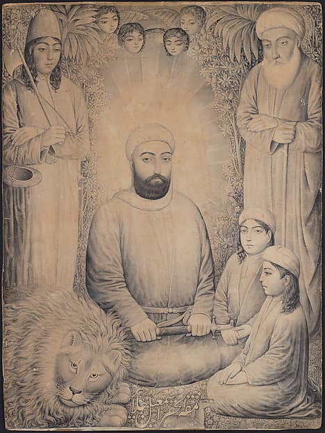 Imam 'Ali and Sons with a Lion, by Isma'il Jalayir