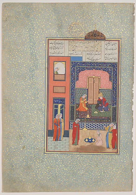 "Bahram Gur in the Red Palace on Tuesday", Folio 220 from a Khamsa (Quintet) of Nizami of Ganja, by Nizami