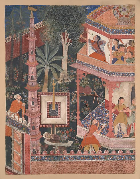 "Mihrdukht Aims her Arrow at the Ring," Folio from the Hamzanama (The Adventures of Hamza)
