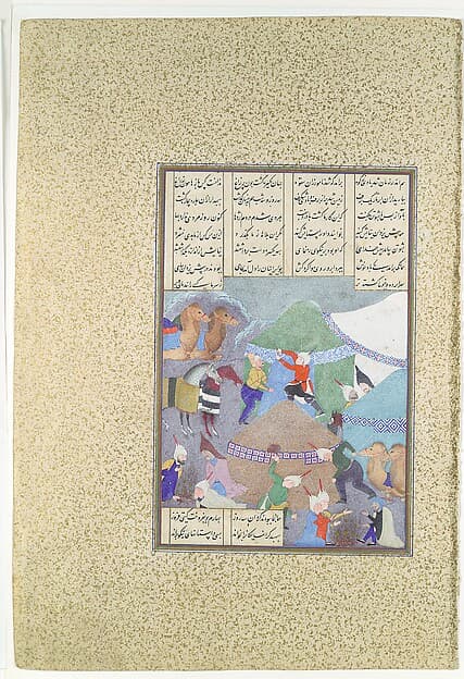 "Isfandiyar's Sixth Course: He Comes Through the Snow", Folio 438r from the Shahnama (Book of Kings) of Shah Tahmasp, by Abu'l Qasim Firdausi