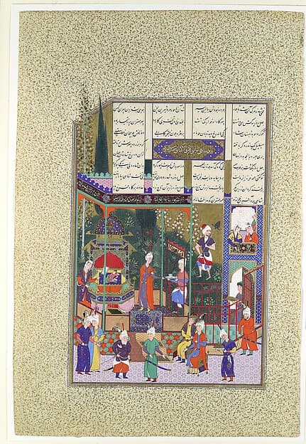 "The Coronation of the Infant Shapur II", Folio 538r from the Shahnama (Book of Kings) of Shah Tahmasp, by Abu'l Qasim Firdausi