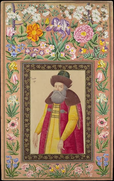 "Portrait of the Russian Ambassador, Prince Andrey Priklonskiy", Folio from the Davis Album, by 'Ali Quli Jabbadar