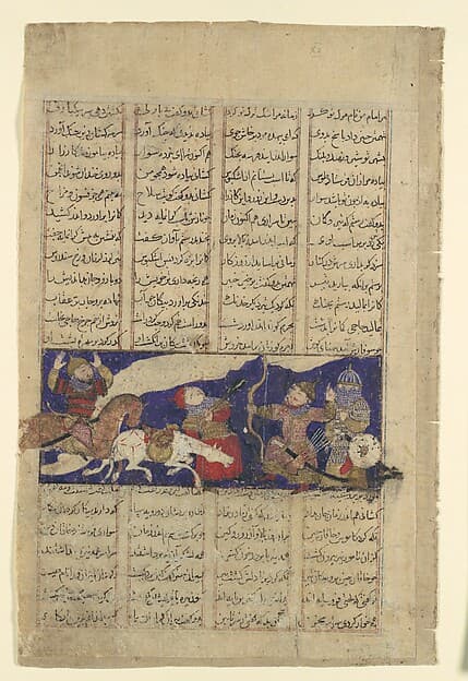"The Combat of Rustam and Ashkabus", Folio from a Shahnama (Book of Kings), by Abu'l Qasim Firdausi