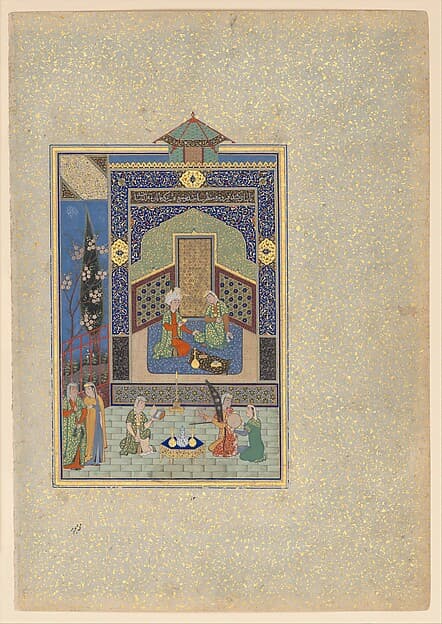 "Bahram Gur in the Turquoise Palace on Wednesday", Folio 216 from a Khamsa (Quintet) of Nizami of Ganja, by Nizami
