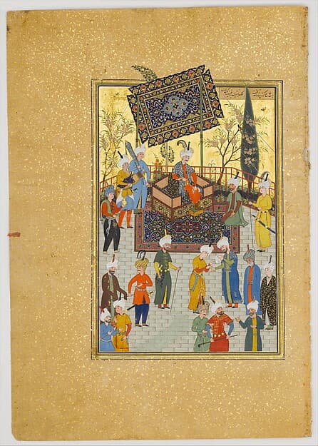 "Khusrau Seated on his Throne", Folio 64 from a Khamsa (Quintet) of Nizami of Ganja, by Nizami