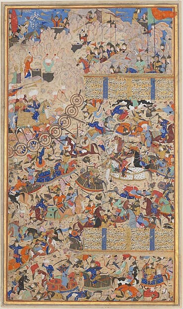 "Battle Between Iranians and Turanians", Folio from a Shahnama (Book of Kings), by Muhammad al-Qivam al-Shirazi