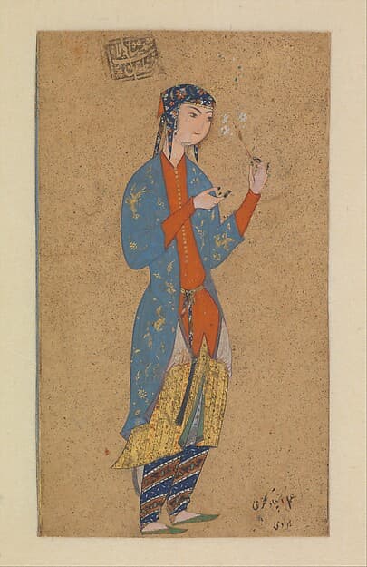 Portrait of a Lady Holding a Flower, by Muhammadi of Herat