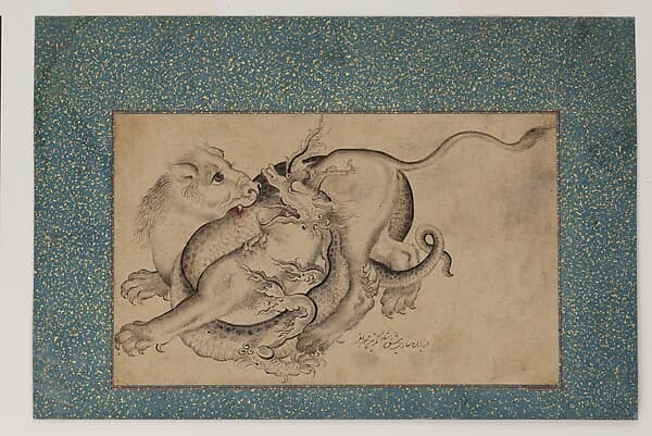 Lion and Dragon in Combat, by Muhammad Baqir