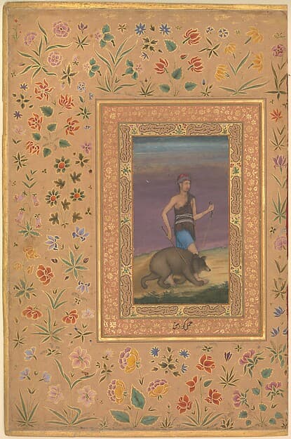 "Dervish Leading a Bear", Folio from the Shah Jahan Album, by Govardhan