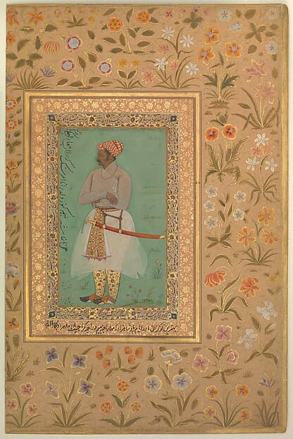"Portrait of Maharaja Bhim Kanwar", Folio from the Shah Jahan Album, by Nanha