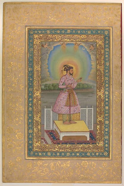 "Shah Jahan on a Terrace, Holding a Pendant Set With His Portrait", Folio from the Shah Jahan Album, by Chitarman