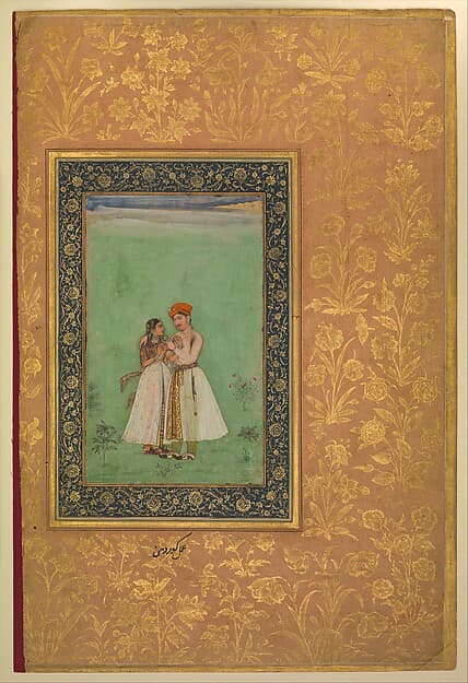 "Shah Shuja with a Beloved", Folio from the Shah Jahan Album, by Govardhan
