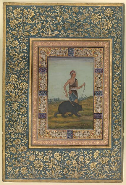 "Dervish Leading a Bear", Folio from the Shah Jahan Album, by Govardhan