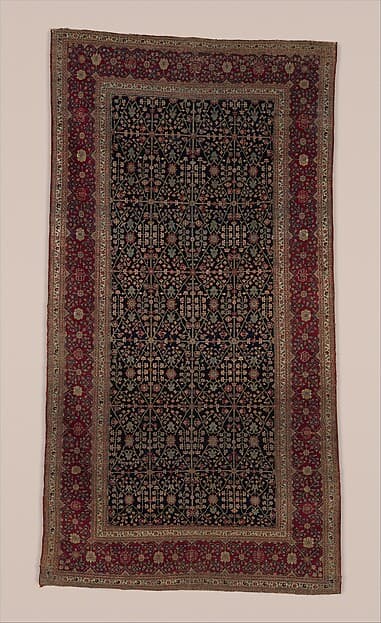 Millefleur Carpet with a Flower-and-Trellis Pattern