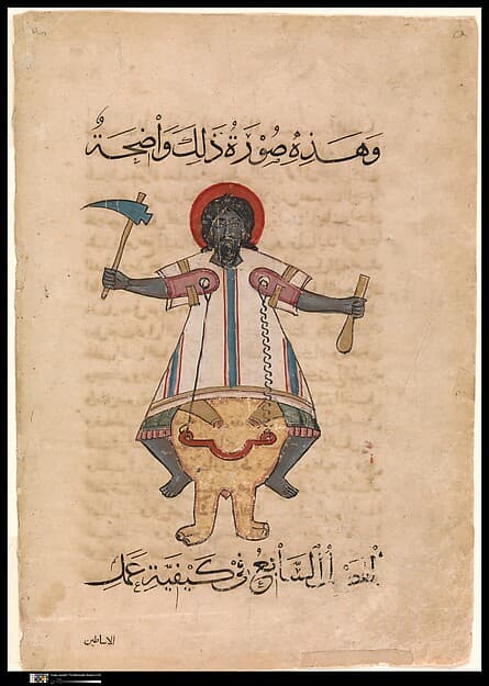 "Design for a Clock in the Form of an Elephant with an Indian Driver", Folio from a Book of the Knowledge of Ingenious Mechanical Devices by al-Jazari, by Badi' al-Zaman ibn al-Razzaz al-Jazari