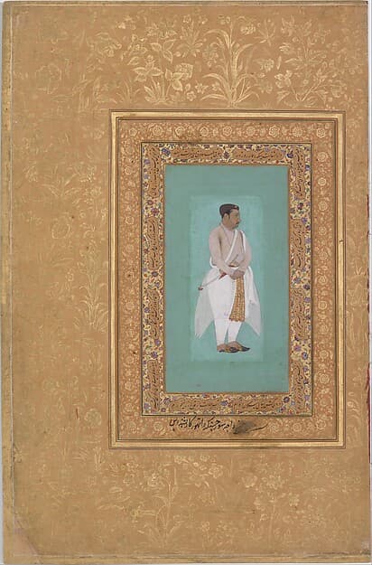 recto: "Portrait of Raja Suraj Singh Rathor", verso: Page of Calligraphy. Folio from the Shah Jahan Album, by Bishan Das