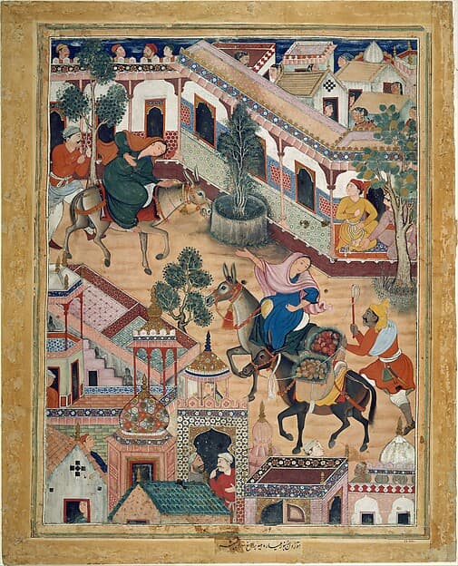 "The Spy Zambur Brings Mahiya to the City of Tawariq", Folio from a Hamzanama (Book of Hamza), by Kesav Das
