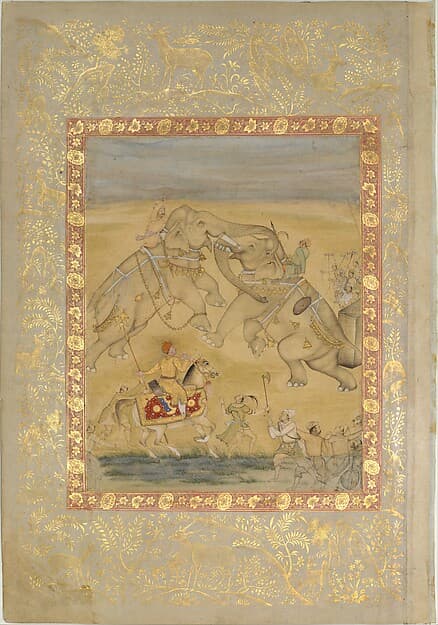 Jahangir Watching an Elephant Fight, by Farrukh Chela