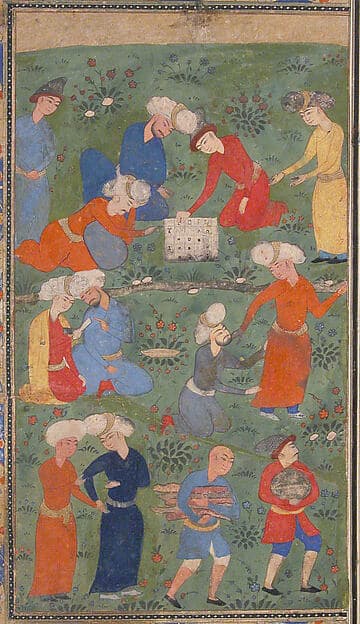 "Preparing a Noonday Meal on an Outing", Folio from a Kulliyat (Complete Works) of Sa'di