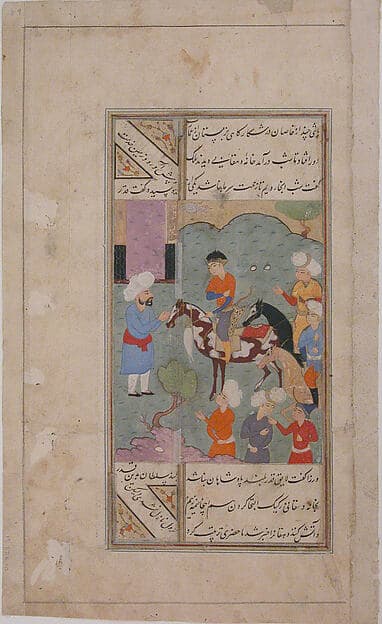 "The Head of the Village Thanks the King for Accepting his Humble Hospitality", Folio from a Kulliyat (Complete Works) of Sa'di