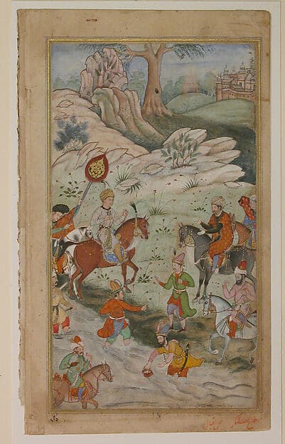 "Meeting between Babur and Sultan 'Ali Mirza near Samarqand", Folio from a Baburnama (The Book of Babur)