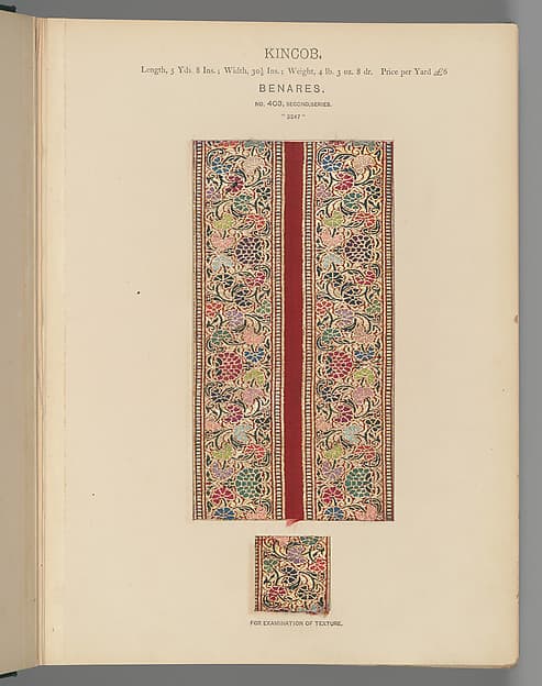 Collection of specimens and illustrations of the textile manufactures of India. Second series : Kincobs, Nos. 401 to 458, by John Forbes Watson