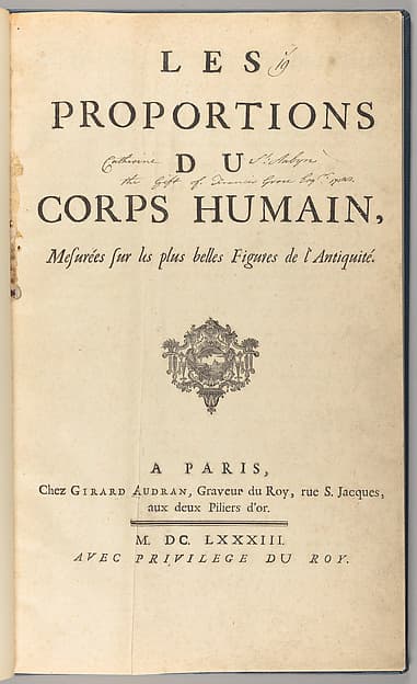 Les proportions du corps humain, mesurées sur les plus belles figures de l'antiquité, by Girard Audran