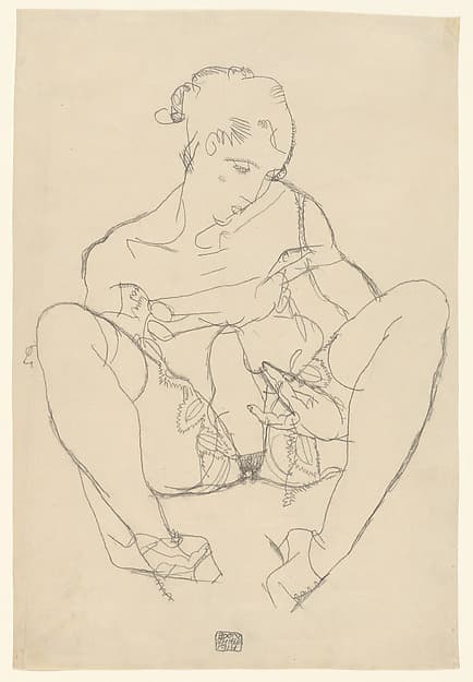 Seated Woman in Chemise, by Egon Schiele