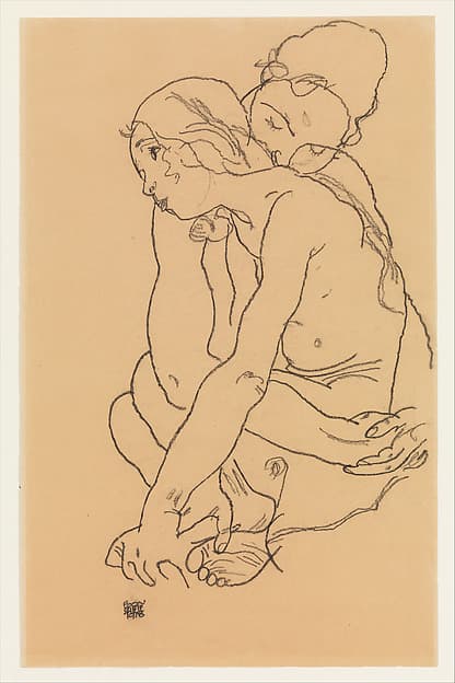 Woman and Girl Embracing, by Egon Schiele