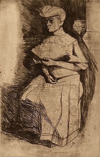 Seated Woman Holding a Fan, by Umberto Boccioni
