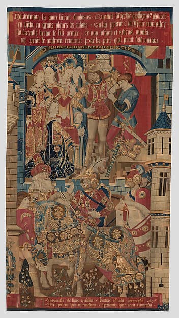Andromache and Priam Urging Hector Not to Go to War (from Scenes from the Story of the Trojan War), by Pasquier Grenier of Tournai