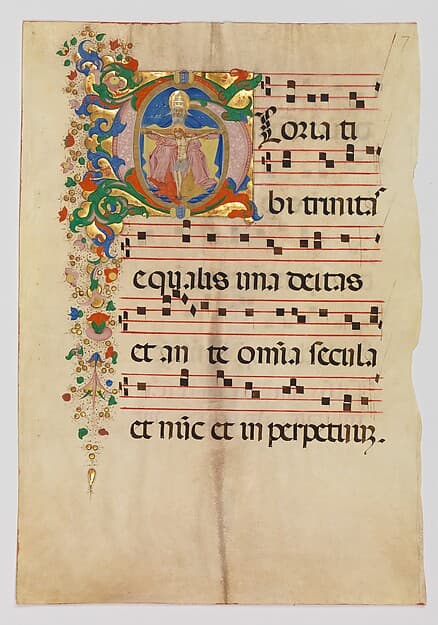 Manuscript Leaf with the Trinity in an Initial G, from an Antiphonary, by Master of the Riccardiana Lactantius