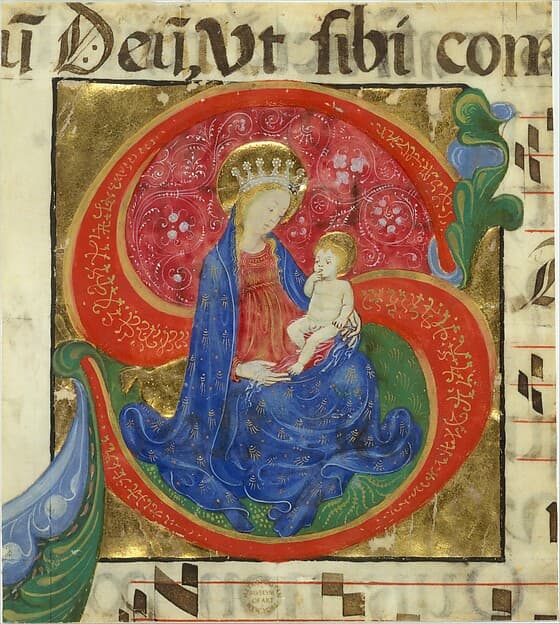 Manuscript Illumination with the Virgin and Child in an Initial S, from an Antiphonary, by Master of the Franciscan Breviary
