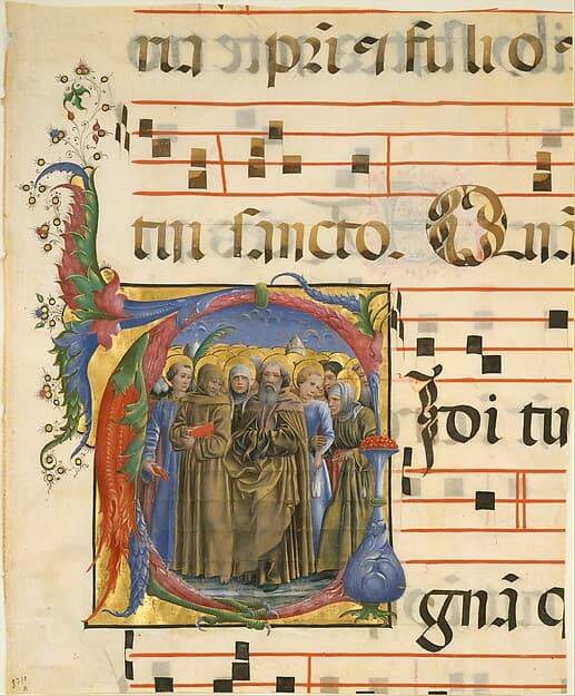 Manuscript Illumination with All Saints in an Initial V, from an Antiphonary, by Cosmè Tura (Cosimo di Domenico di Bonaventura)