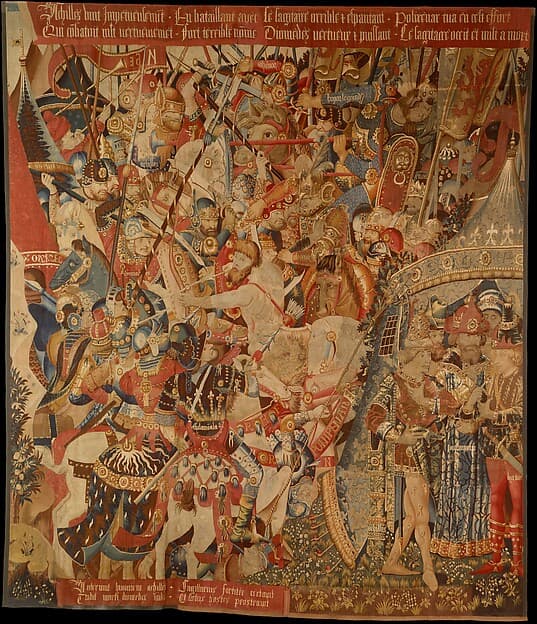 The Battle with the Sagittary and the Conference at Achilles' Tent (from Scenes from the Story of the Trojan War), by Jean or Pasquier Grenier