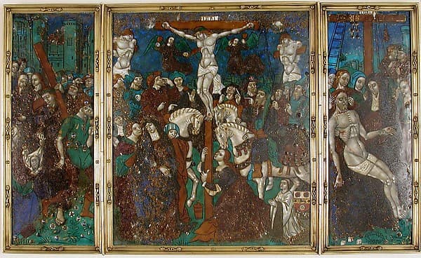 Triptych with The Way to Calvary, Crucifixion, and Descent from the Cross, by Jean Pénicaud I