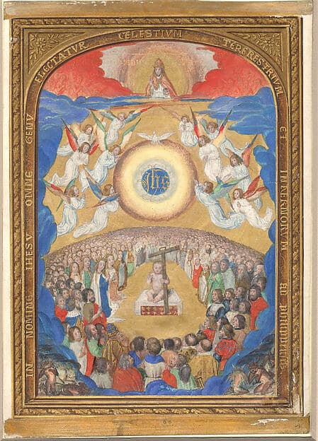 Manuscript Leaf with Adoration of the Holy Name, from a Book of Hours, by Simon Bening