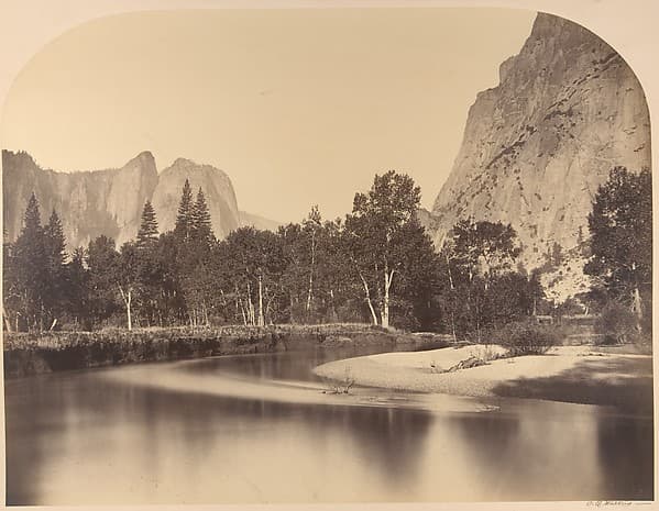 River View, Down the Valley, Cathedral Rock on Left, by Carleton E. Watkins