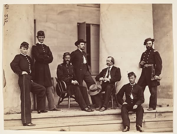 Brigadier General Gustavus A. DeRussy and Staff on Steps of Arlington House, Arlington, Virginia, by Alexander Gardner