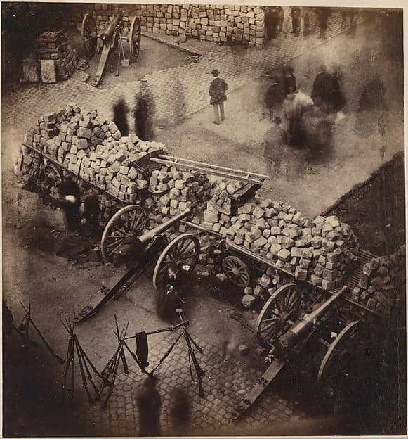 Barricades de la Commune, avril 71. Coin de la place Hotel de Ville & de la rue de Rivoli, by Pierre-Ambrose Richebourg