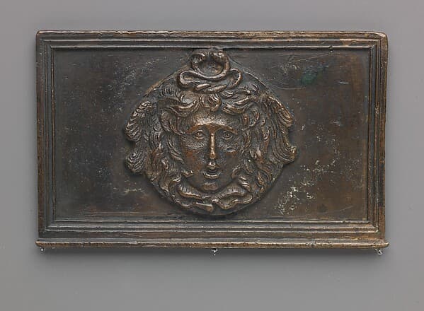 Side panel of a writing box (decorated with Medusa mask), by Severo Calzetta da Ravenna