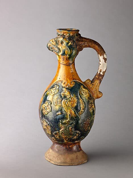 Phoenix-head ewer, Tang sancai ware, by Chinese