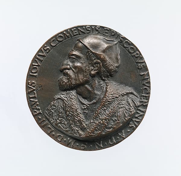 Portrait medal of Paolo Giovio (obverse); Giovio Raising a Man from a Grave (reverse), by Francesco da Sangallo