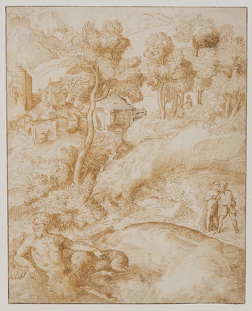 Landscape with a Satyr, by Domenico Campagnola