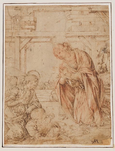 The Madonna Adoring the Child, with an Angel, by Lorenzo di Credi (Lorenzo d'Andrea d'Oderigo)