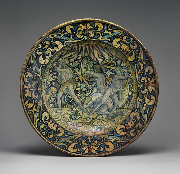 Dish (piatto); The story of Hercules: the gods called upon Hercules to help them defend Olympus against the attack of the Giants, sons of Uranus and Gaea (Heaven and Earth)