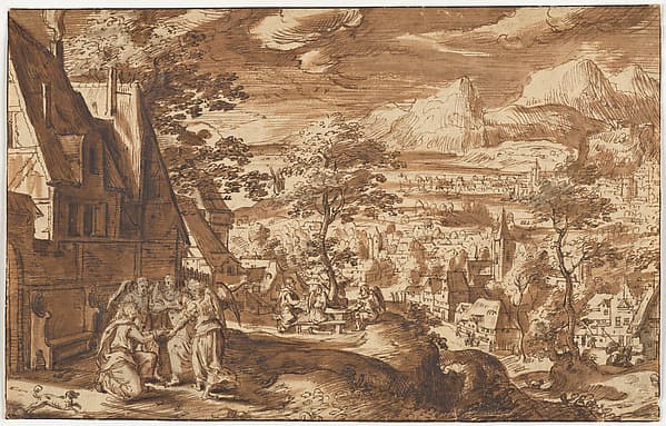 Landscape with Abraham and the Angels, by Copy after Hans Bol