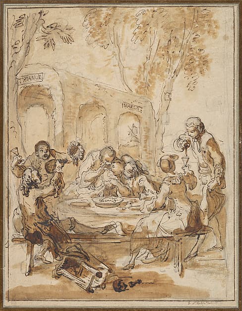 Revelers at a Table in the Countryside, by Gabriel de Saint-Aubin