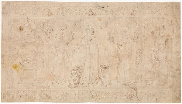 Design for an Antependium: The Madonna della Misericordia with Saints John the Baptist and John the Evangelist, the Circumcision, and the Presentation of the Virgin, by Lorenzo Veneziano
