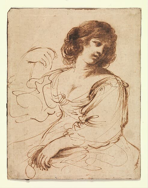 A Seated Young Woman Looking Over Her Shoulder, by Guercino (Giovanni Francesco Barbieri)